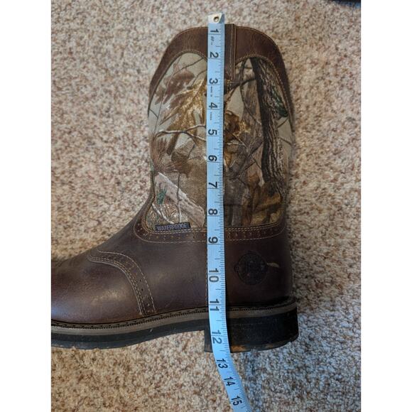 Justin WK4675 Men 11D Brown Leather Camo Waterproof Western Work Boots Pull On main image 4